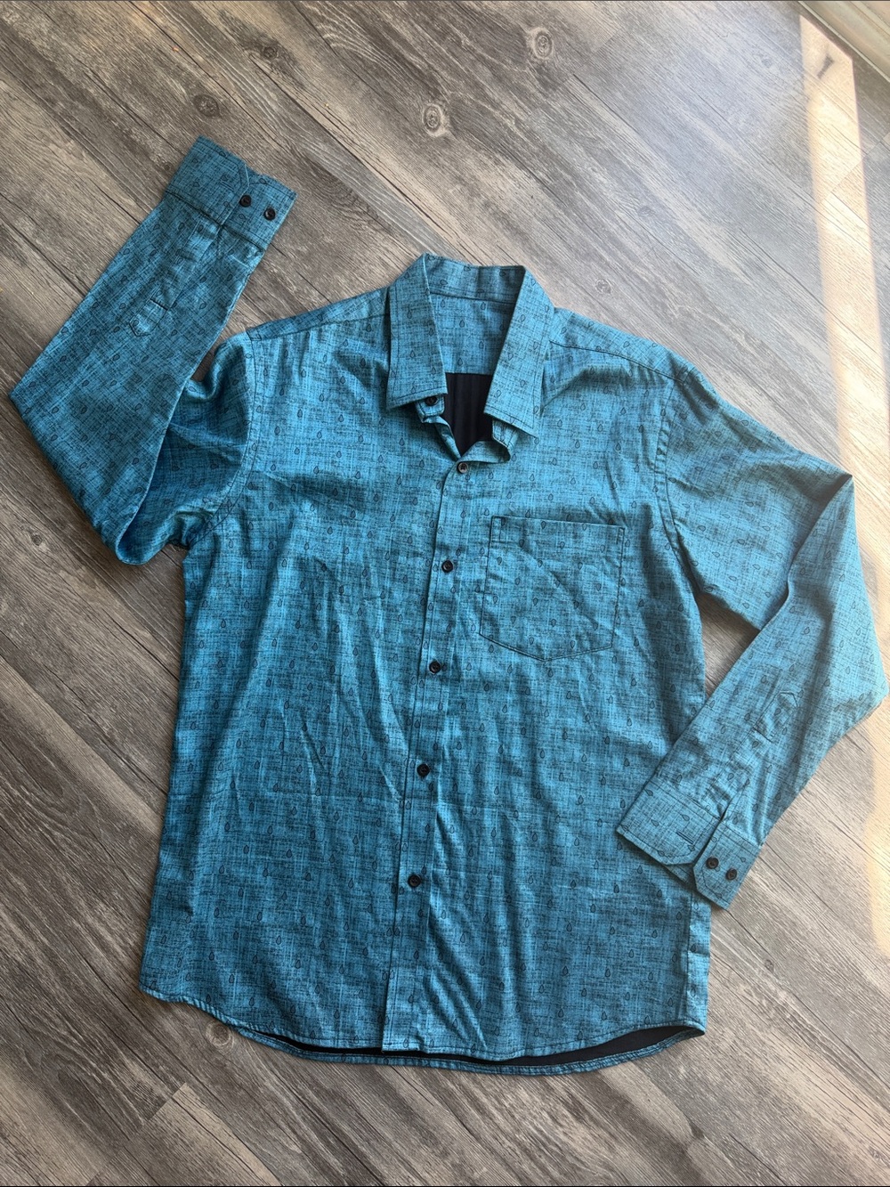 Men's Teal Long-Sleeve Button-Up Shirt medium